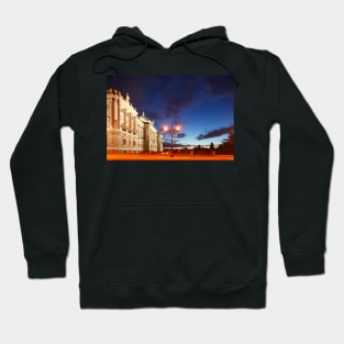 Royal Palace, Palace, Palacio Real on Plaza de Oriente at dusk, Madrid, Spain, Europe Hoodie